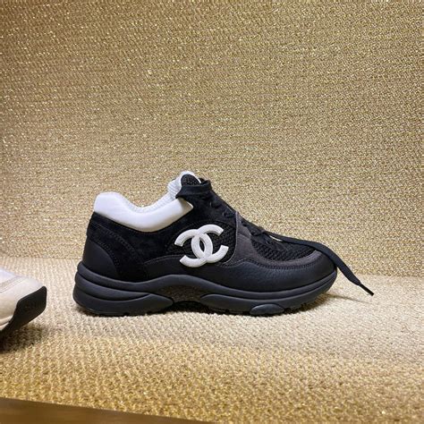 chanel low top trainer black white|Chanel sneakers black and white.